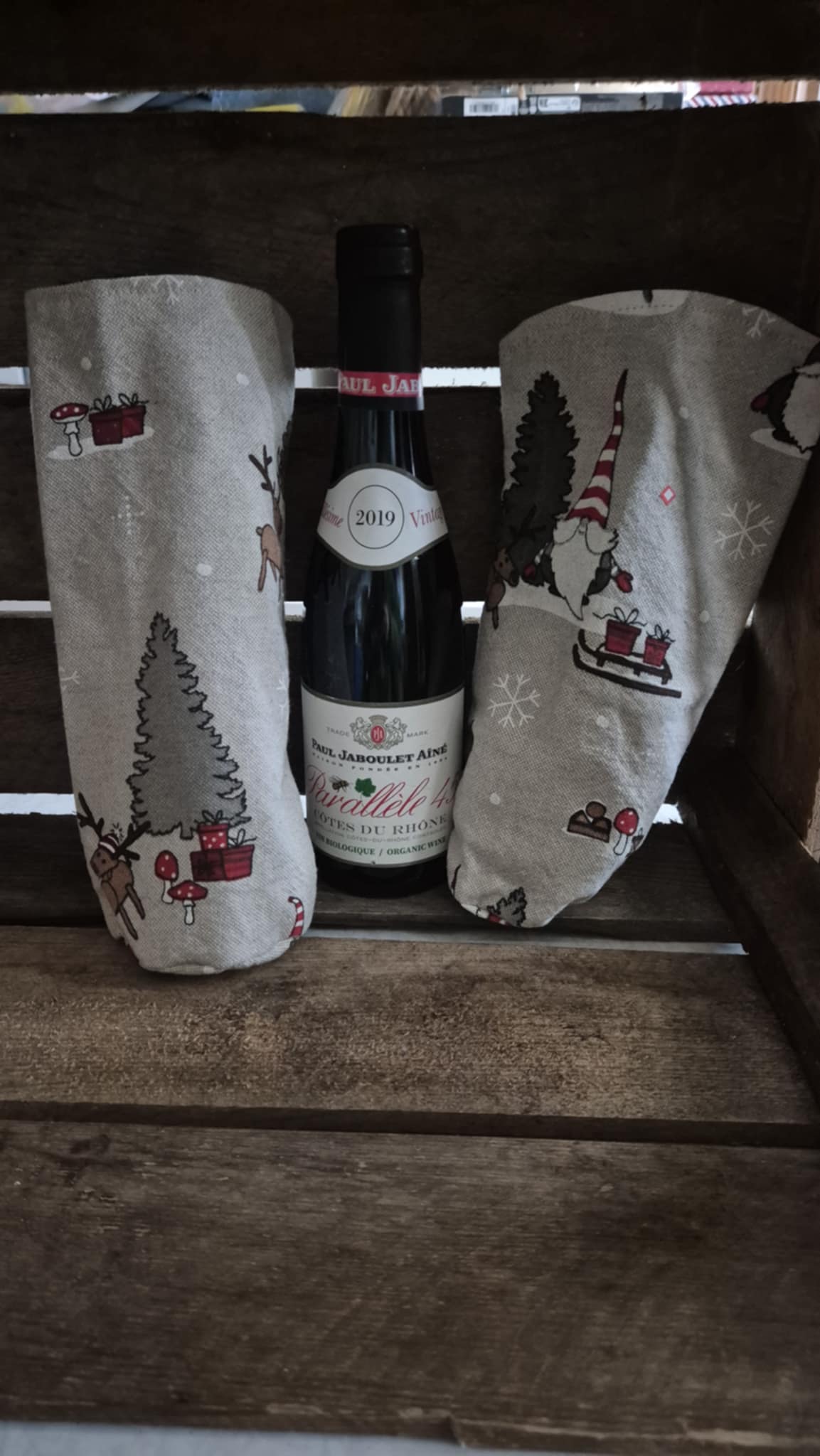 Wijnfles jasje met kerststof
