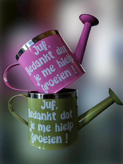 Gieter/Melkkan/Glazen pot Juf